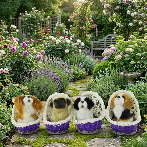 Bezaubernder Hund im Korb - 4er Set Mops